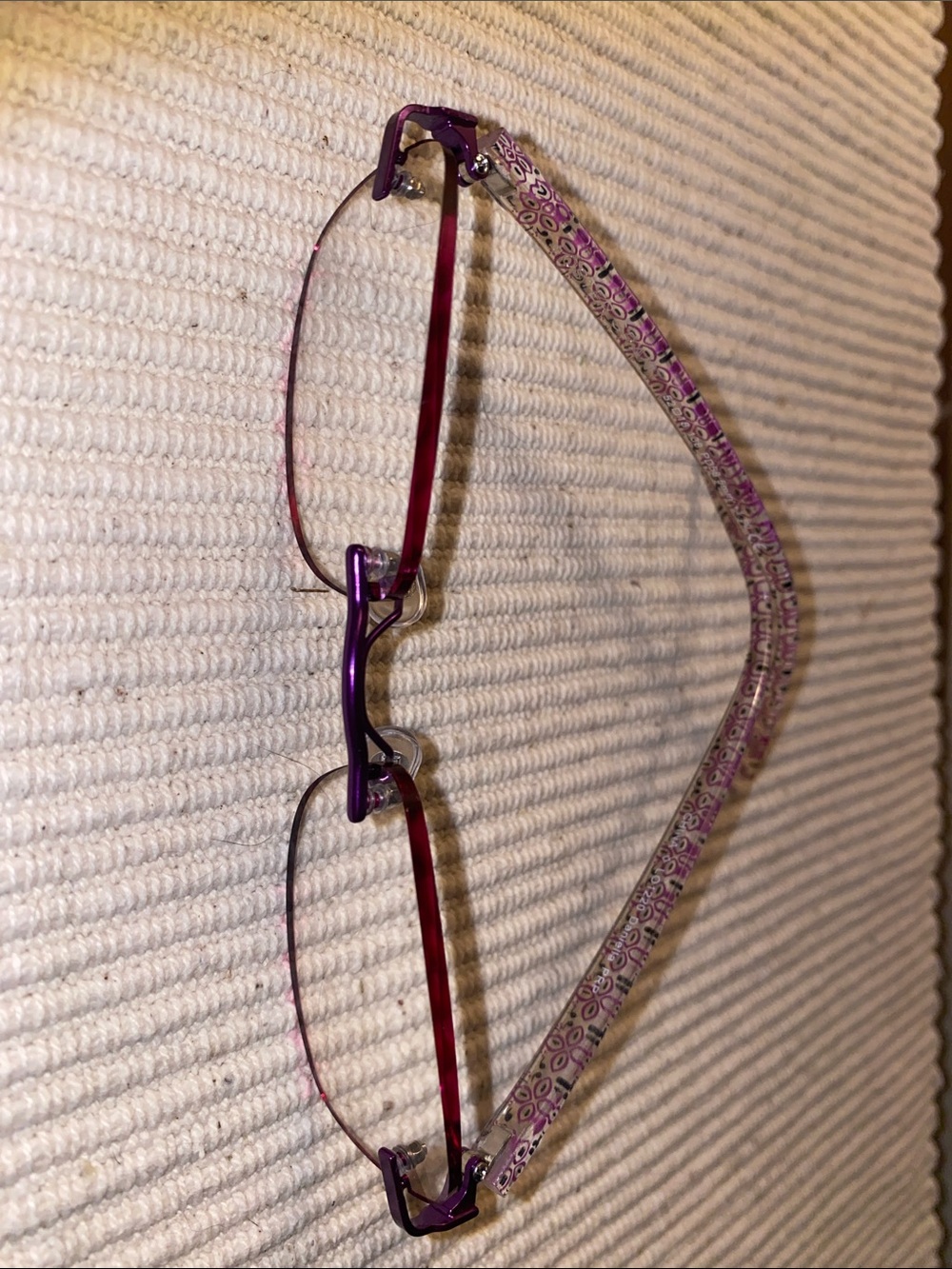 +1.50 Foster Grant Purple and clear Floral Rimless Reading Glasses for Women
